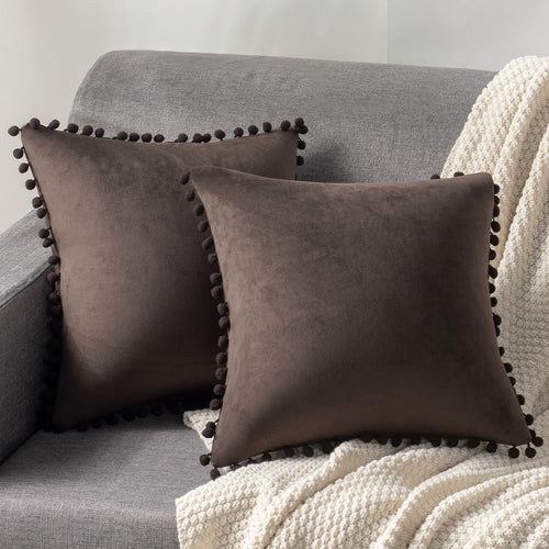 Boho Farmhouse Accent Pillows- 22x 22 Faded brown, Set of 2 for Sofa, Couch, and Bedroom styling