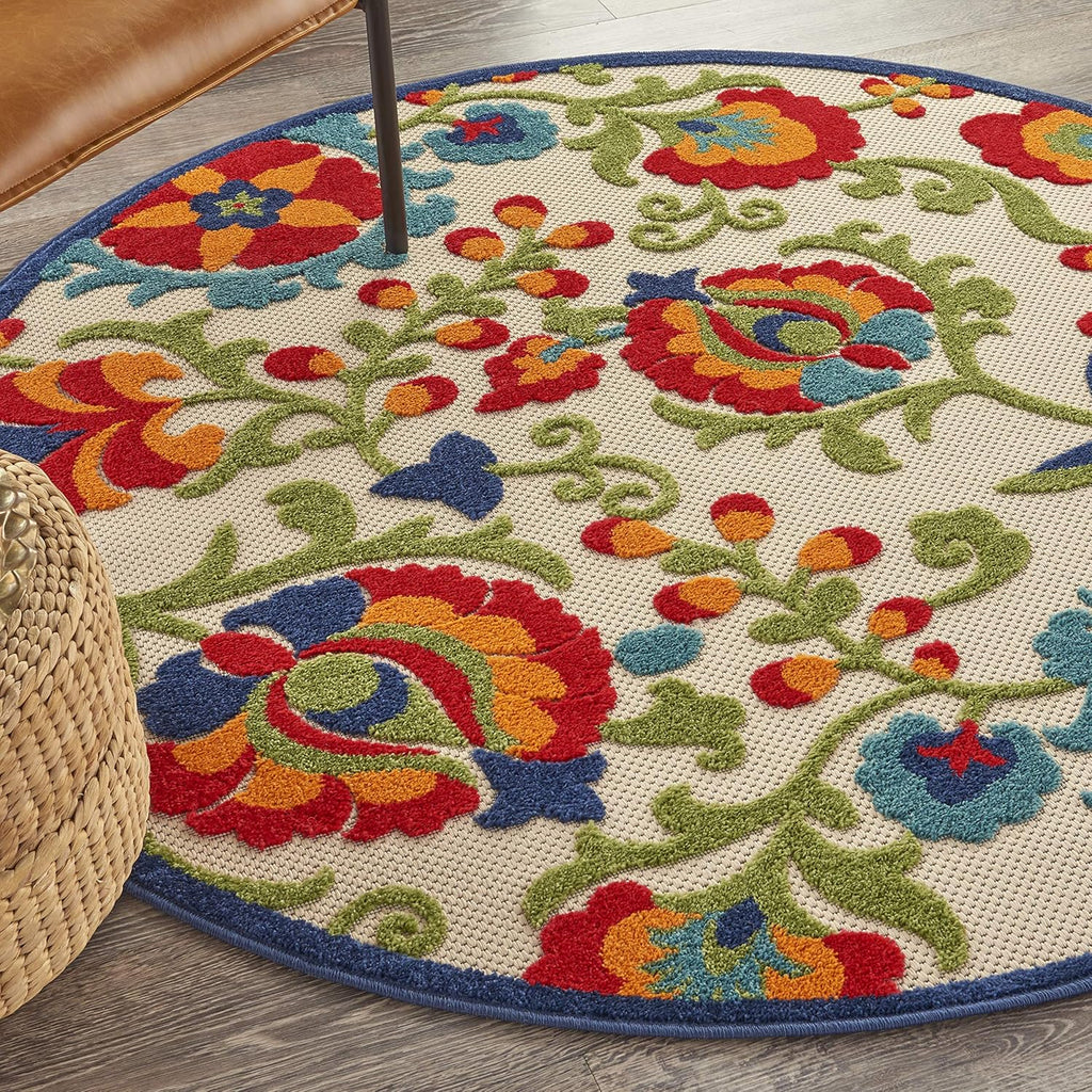 Vibrant Flower Nourison Home Aloha Multicolor 4' X round Area Rug