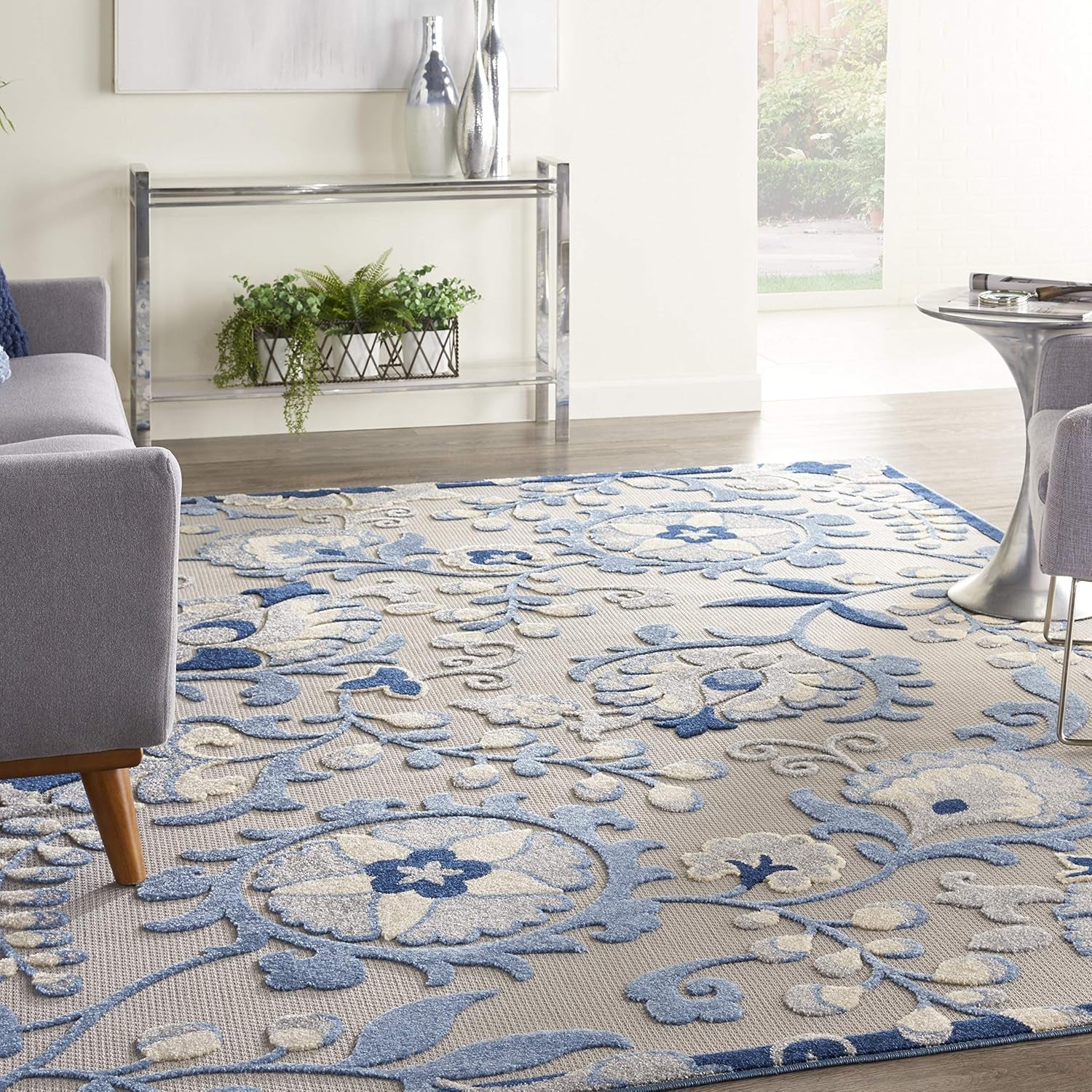 Modern Abstract Nourison Home Aloha Blue Grey 9' X 12' Area Rug 