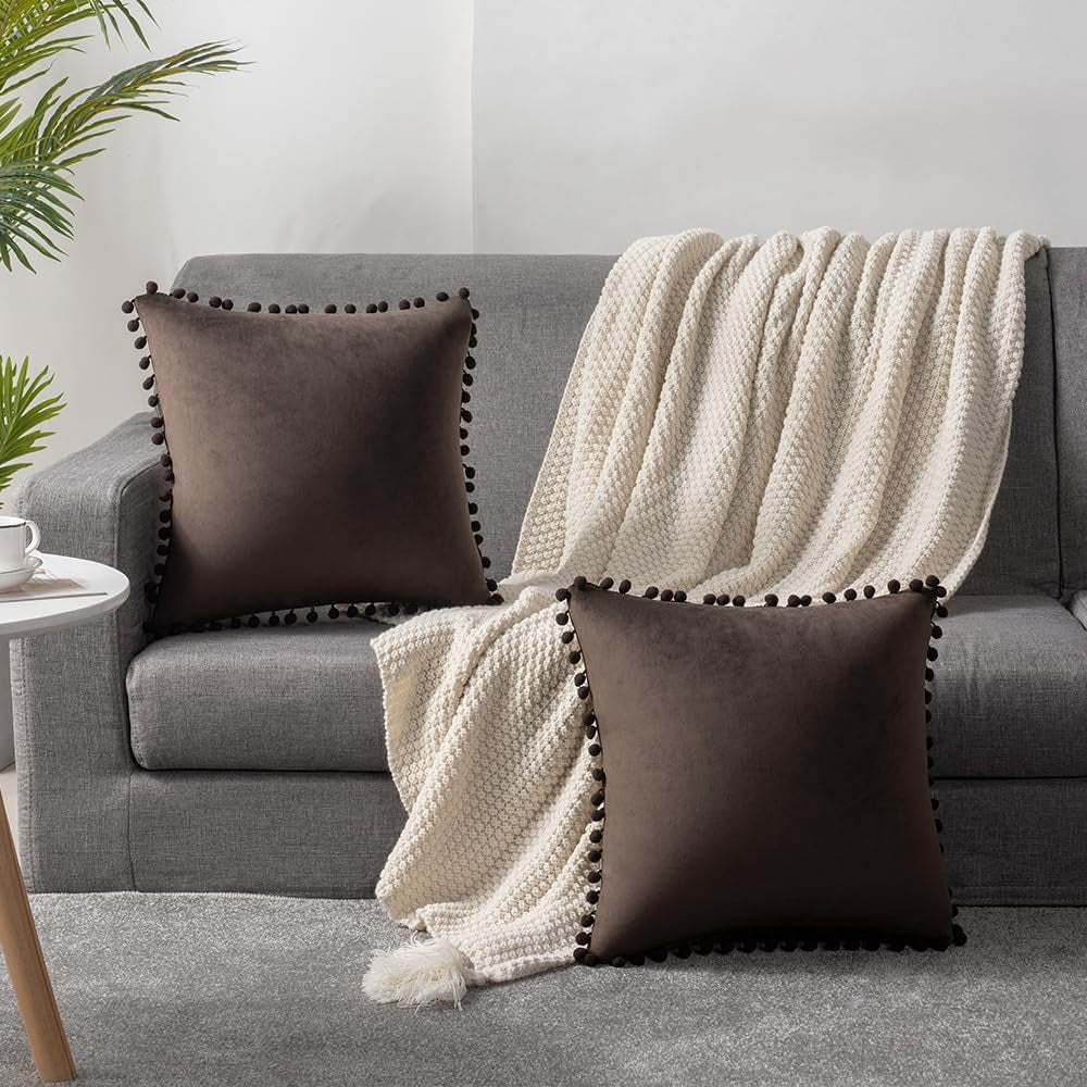 Boho Farmhouse Accent Pillows- 22x 22 Faded brown, Set of 2 for Sofa, Couch, and Bedroom styling