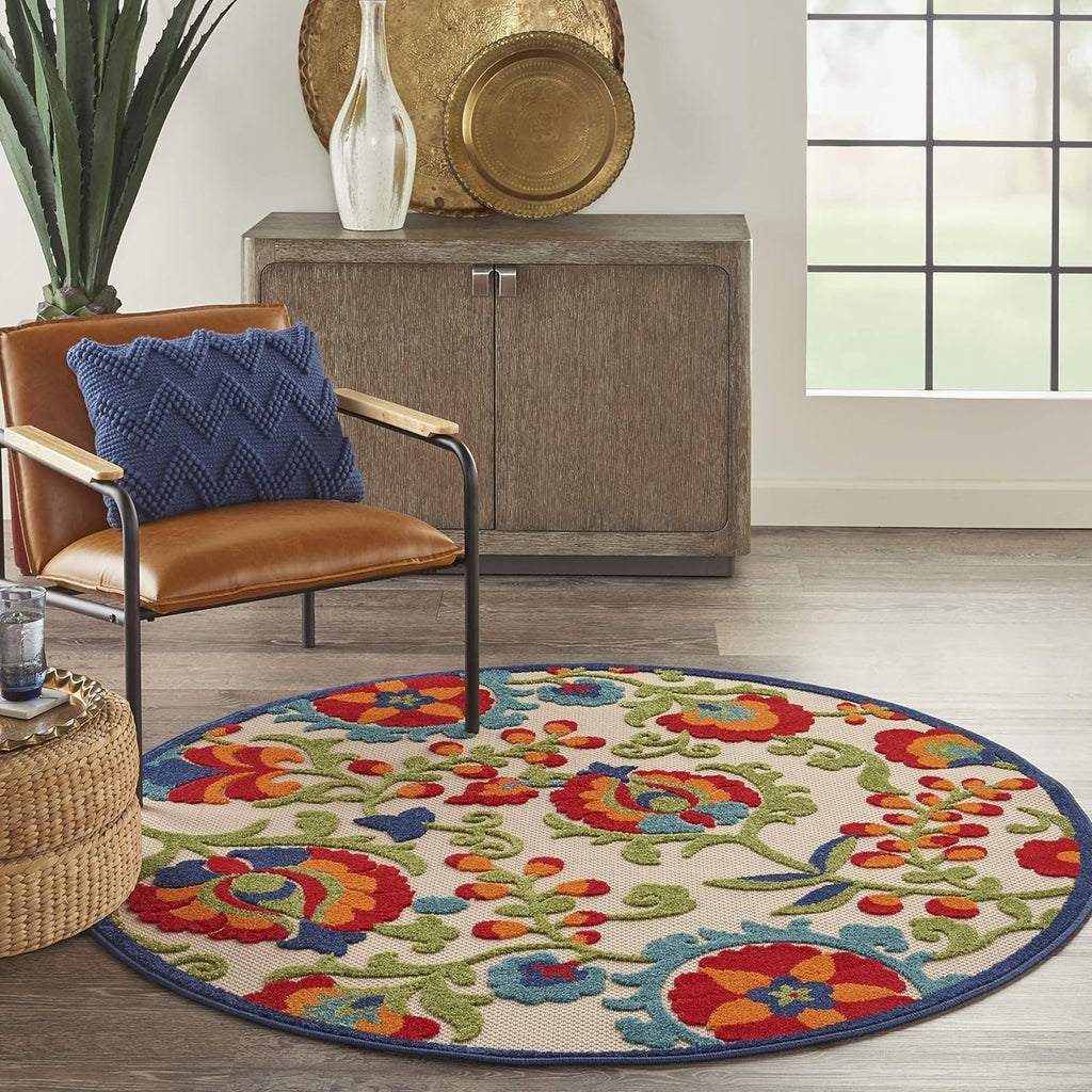 Vibrant Flower Nourison Home Aloha Multicolor 4' X round Area Rug