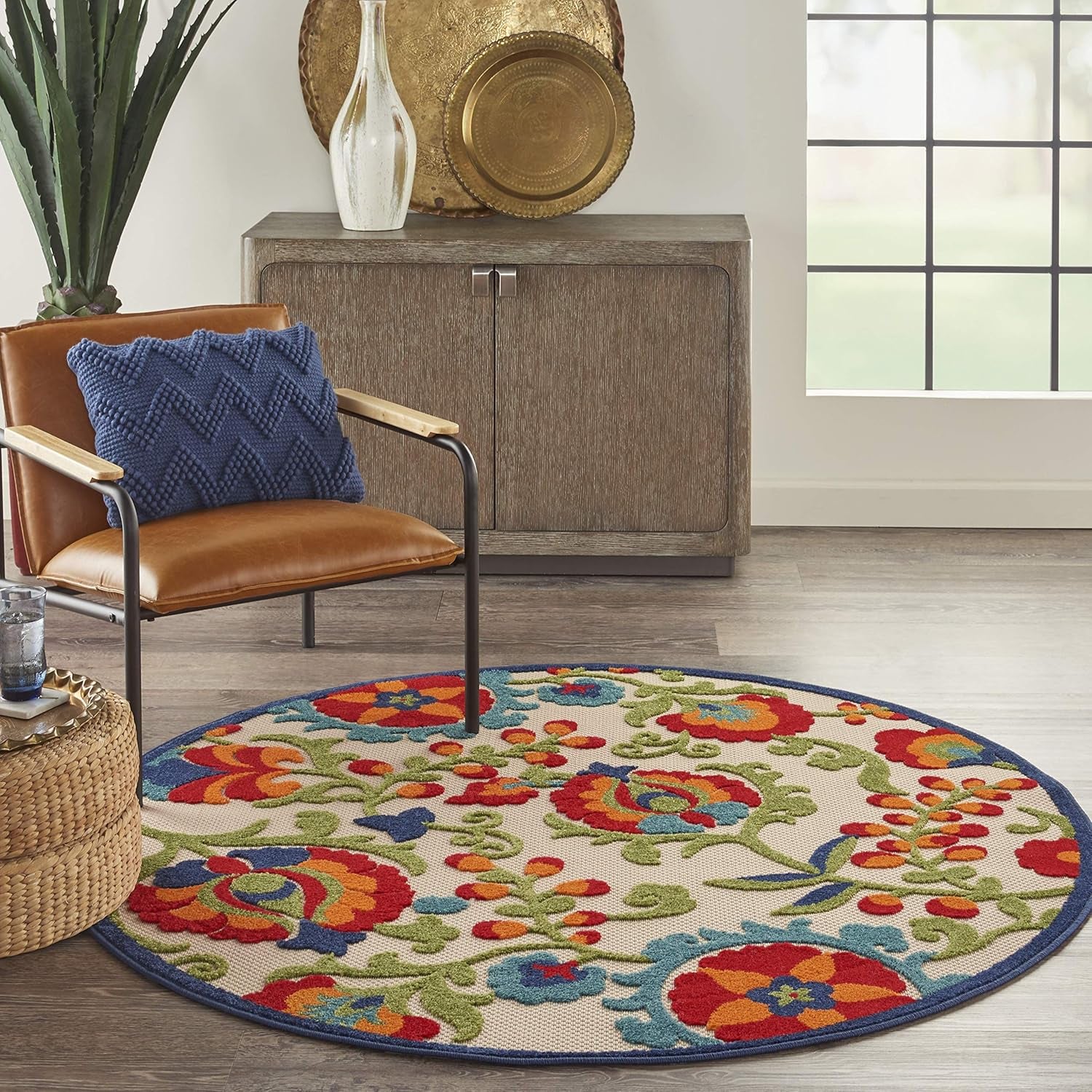 Vibrant Flower Nourison Home Aloha Multicolor 4' X round Area Rug