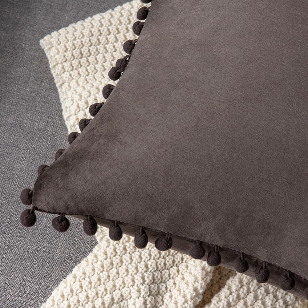 Boho Farmhouse Accent Pillows- 22x 22 Faded brown, Set of 2 for Sofa, Couch, and Bedroom styling