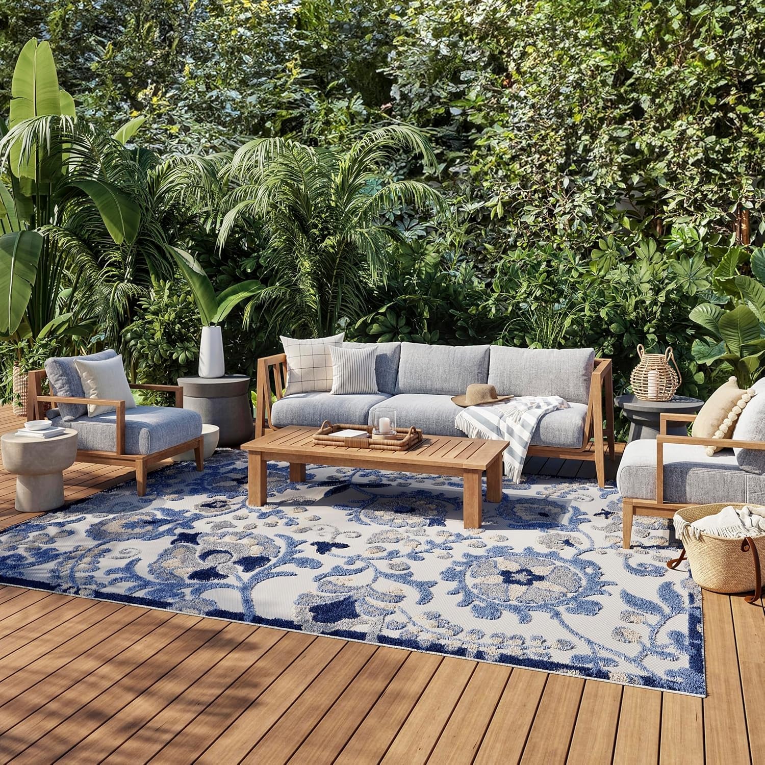 Modern Abstract Nourison Home Aloha Blue Grey 9' X 12' Area Rug 