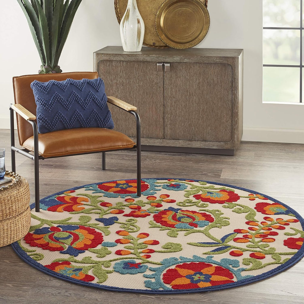 Vibrant Flower Nourison Home Aloha Multicolor 4' X round Area Rug