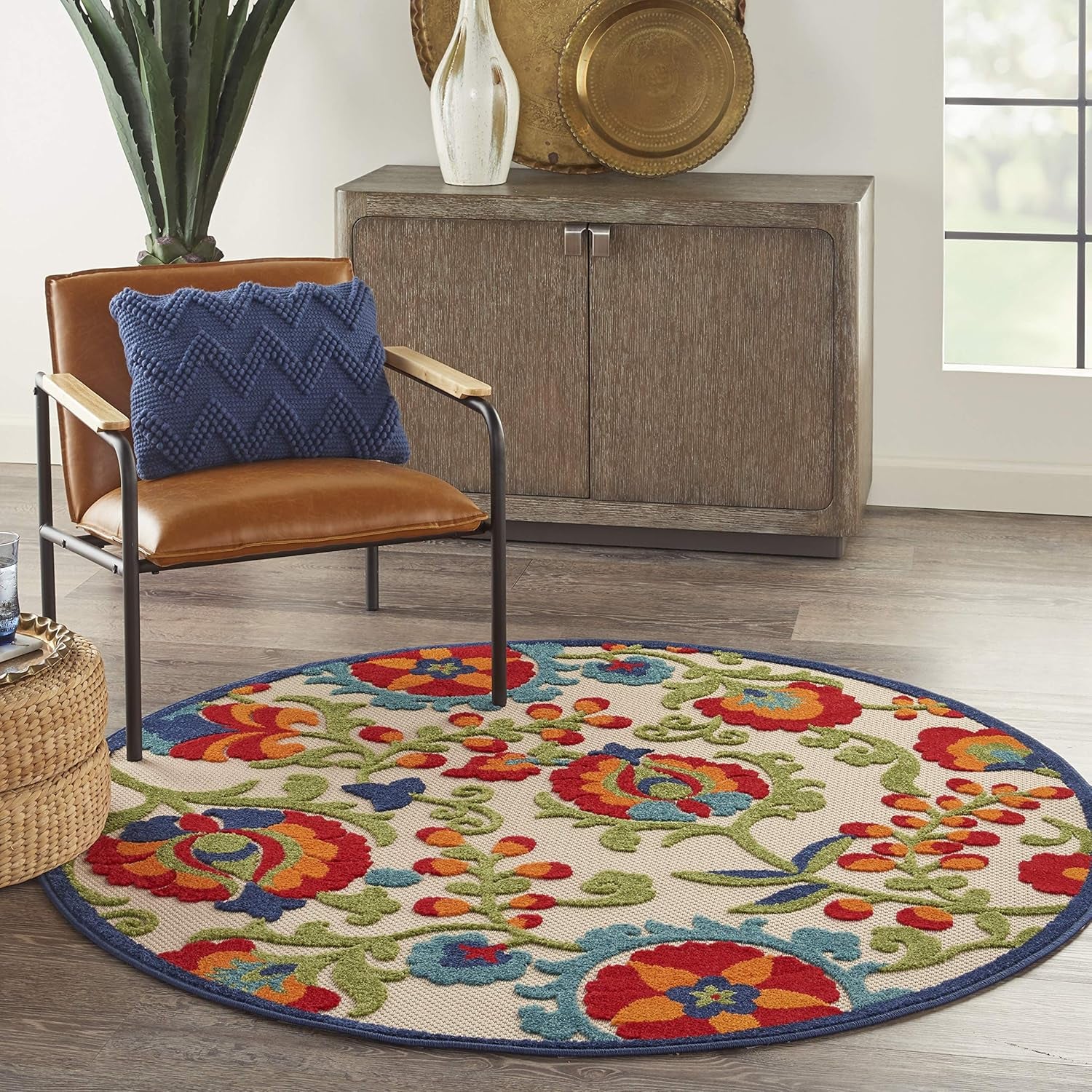 Vibrant Flower Nourison Home Aloha Multicolor 4' X round Area Rug