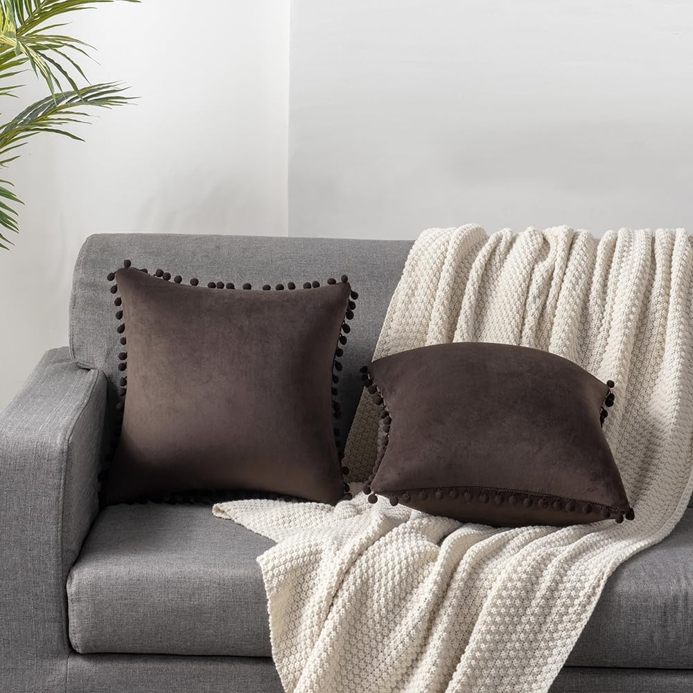 Boho Farmhouse Accent Pillows- 22x 22 Faded brown, Set of 2 for Sofa, Couch, and Bedroom styling